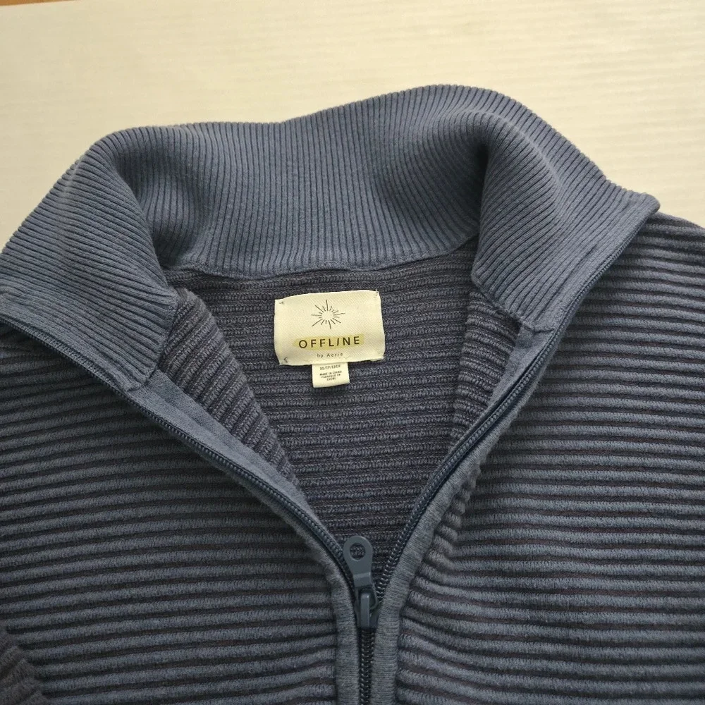 NAVY BLUE OFFLINE BY AERIE HOME STRETCH QUARTER ZIP SWEATER SIZE XS - Picture 3 of 10